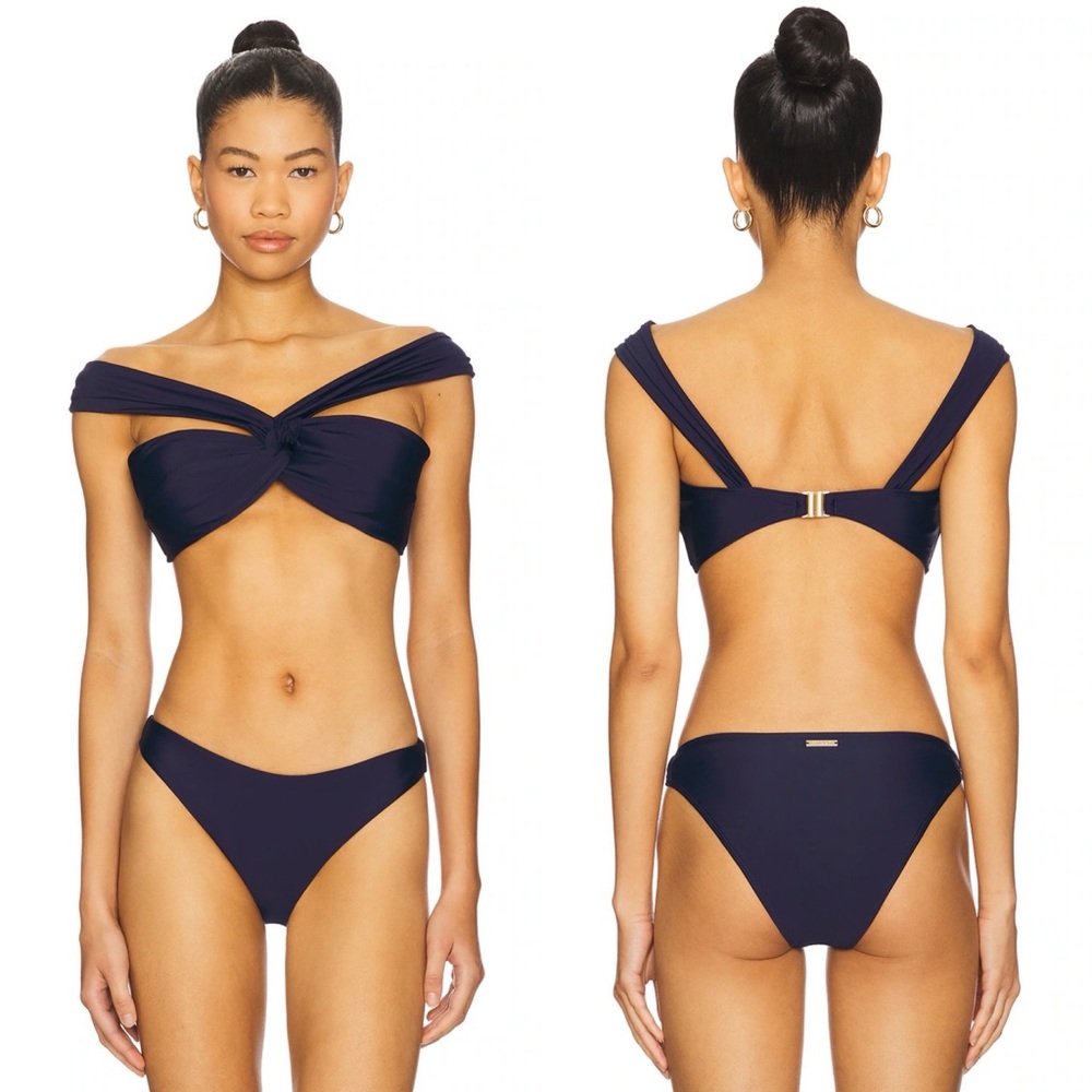 MILLY Olivia Draped Bandeau Bikini Set Top and Bottom in black size Small NWT
